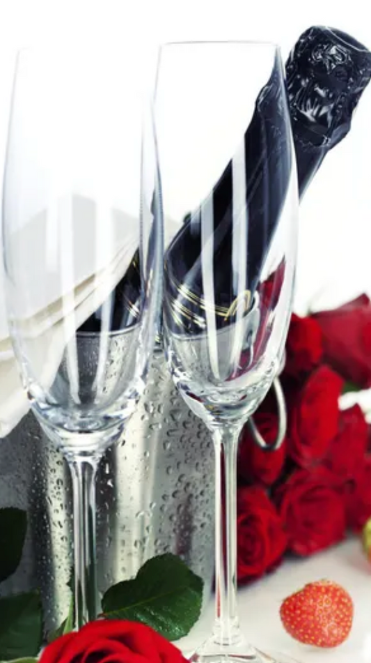 Crémant et pétales de roses